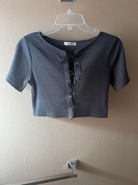 NWOT Ribbed Gray Cropped Top 2-Piece Set